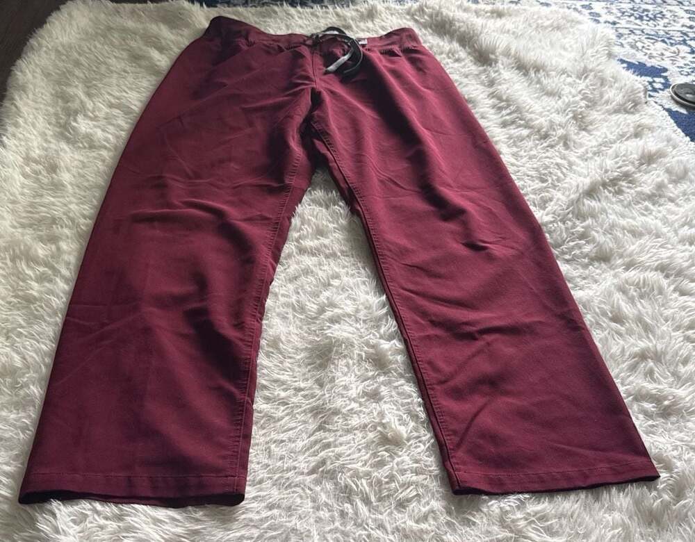 FIGS High-Waisted Livingston Scrub Pants XL Burgundy